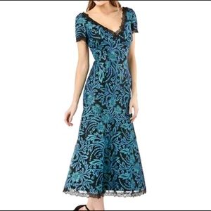 JS Collections Embroidered Lace-Trim Midi Dress